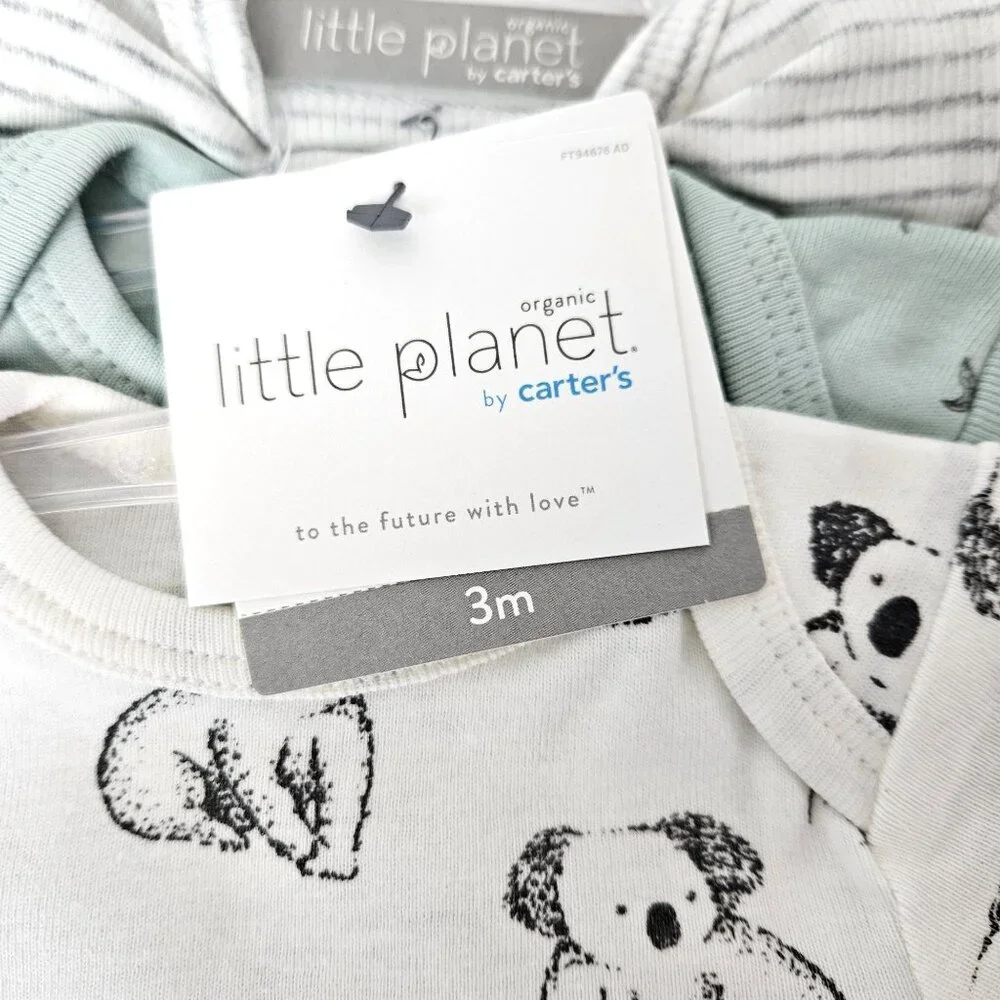 Little Planet By Carter's Organic Cotton Baby Bodysuits 3 Pack 3 Months Adorable